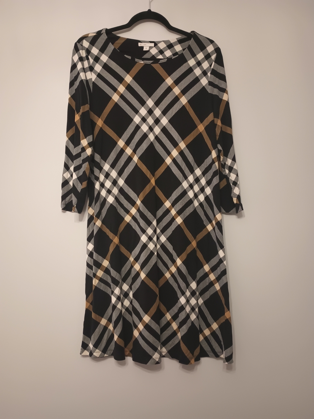 C Established 1926 Black Plaid Mini Dress with Tan and White Accents M